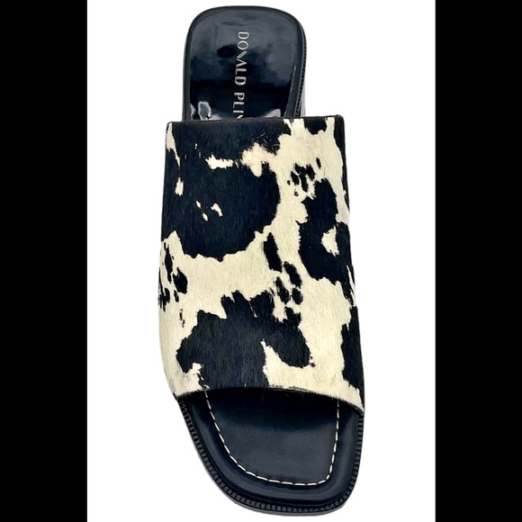 Donald Pliner Women's Haze Cow Print Calf Hair Sandals Bone/Black - Medium - Picture 2 of 3